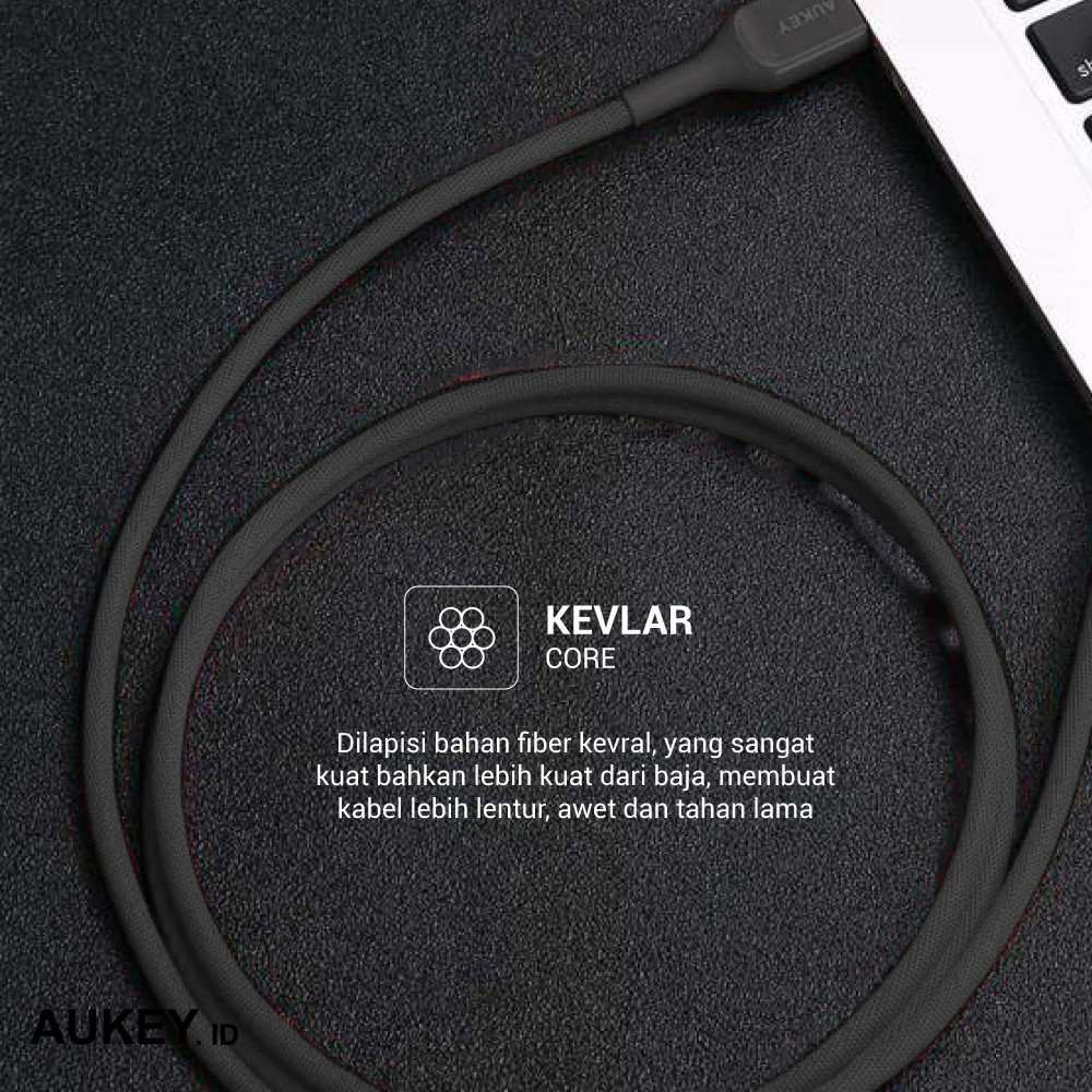 Aukey Cable CB-AKL1 MFI USB A To Lightning Kevlar Cable 1.2M Black- 500420