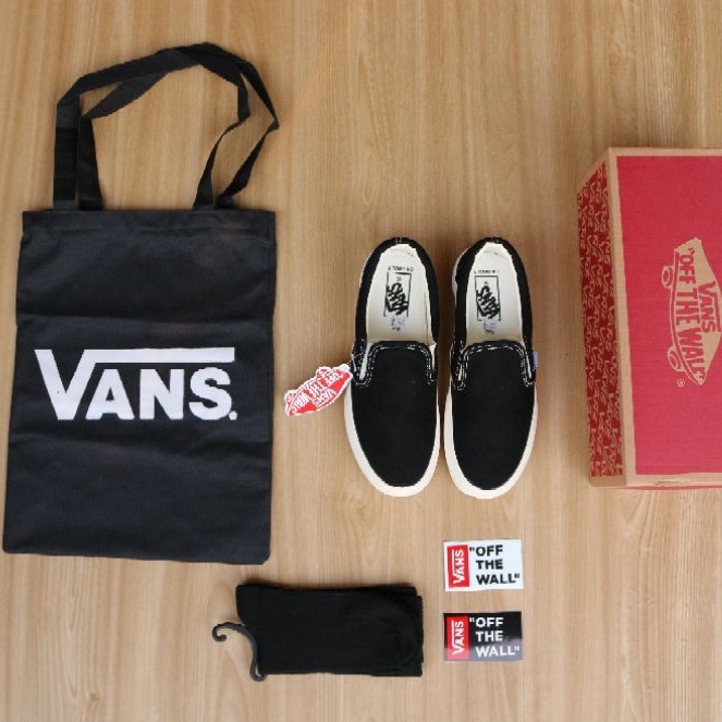 100% Import Vans Slipon OG Black White (gratis tote bag vans)