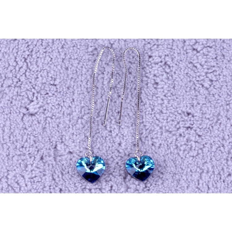 Anting Perak 925 Wanita Laut Hati Telinga Garis Fashion Perhiasan