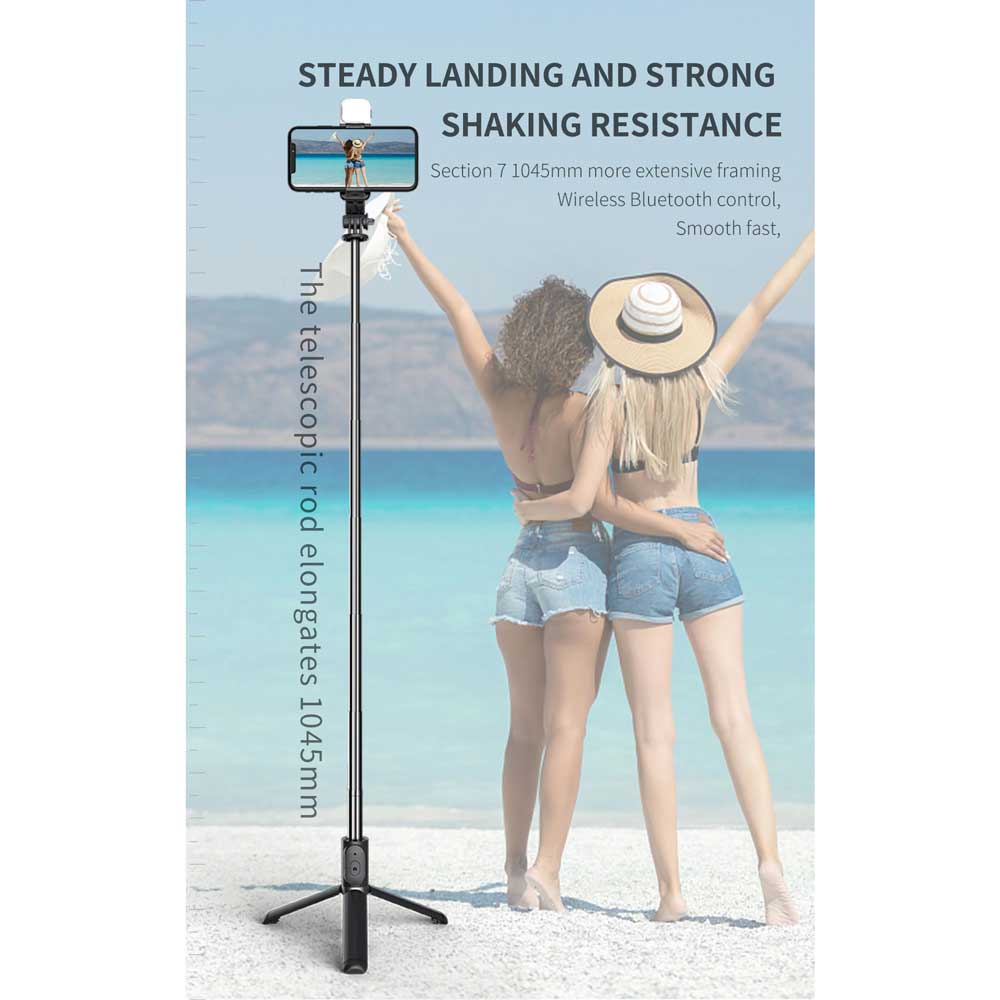 Tongsis Tripod Bluetooth Shutter with LED Light - QO2S - Black