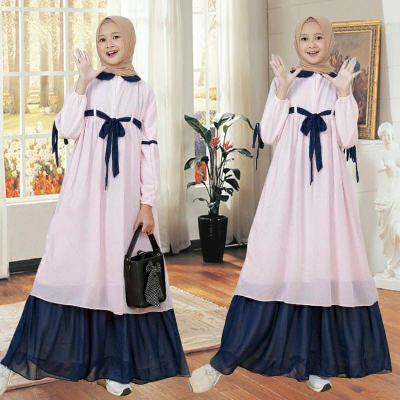 Baju Muslim Anak Perempuan Lebaran Terbaru 2022 Umur 7 8 9 10 11 12 13 Tahun Remple Murah Perempuan 