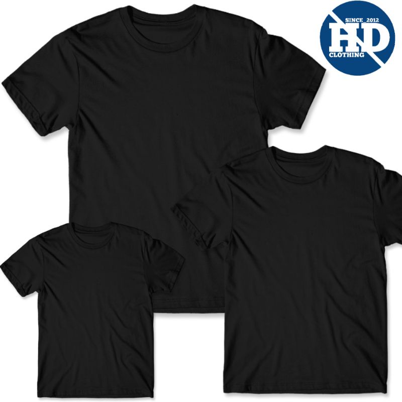 Kaos polos keluarga, cotton combed 30s, couple anak dan dewasa - hitam