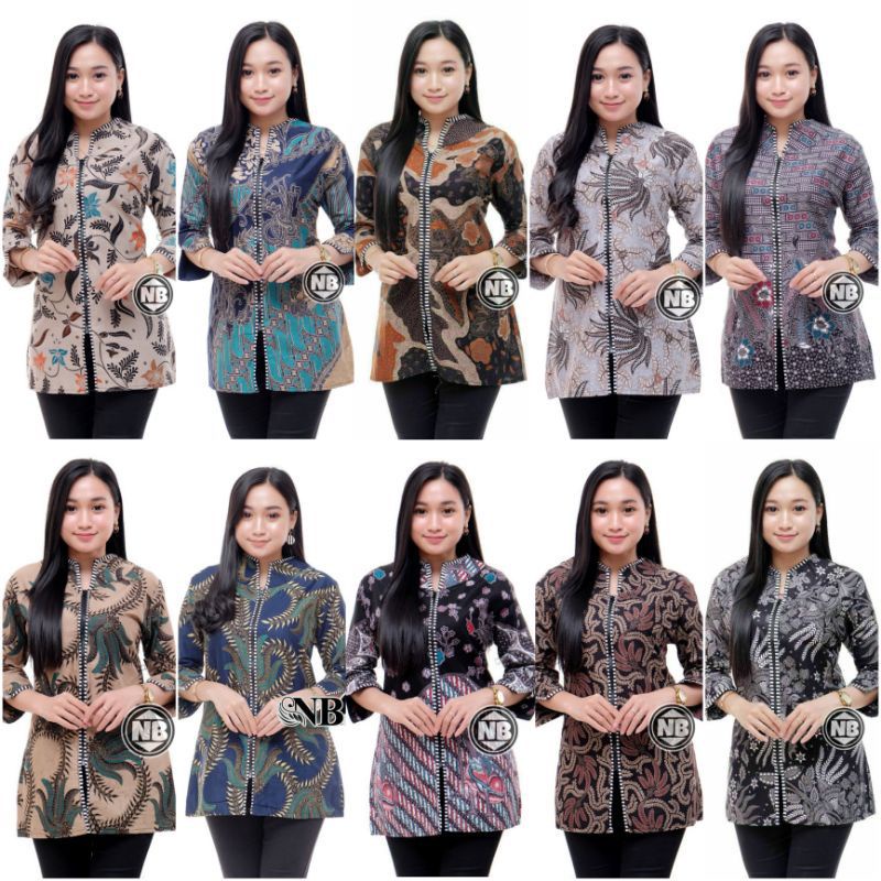 BISA COD//Atasan Bluse Batik kantor Ziper depan SERAGAM'an