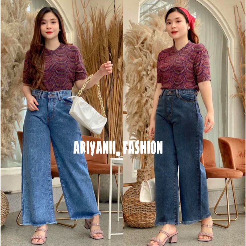 KULOT JEANS SNOW / CELANA WANITA HIGHWAIST PANJANG / JINS DENIM CEWEK / BOYFRIEND CULLOTE CEWE / CELANA MURAH SNOW ACID CASUAL RAWIS ORIGINAL Korean Style