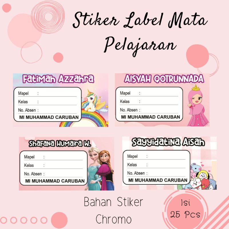 Jual (25pcs) Stiker Mata Pelajaran Custom Nama Motif Cewek Stiker Mapel