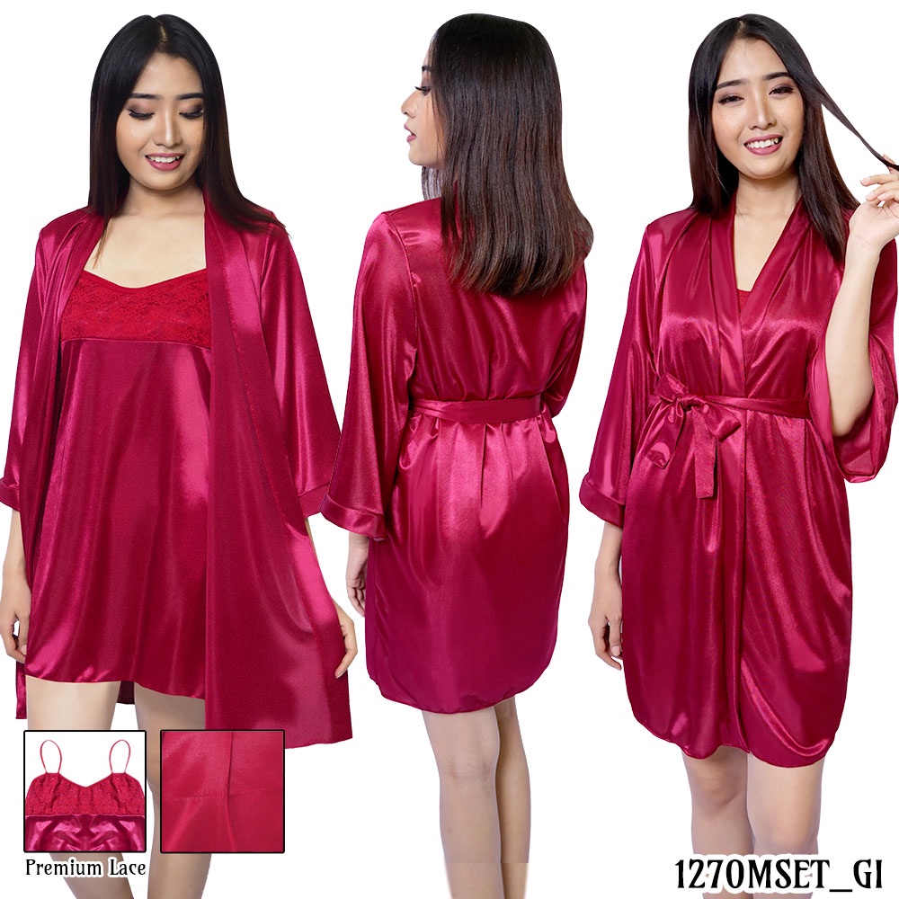 FOLVA kimono set baju tidur satin 1270MSET maroon all size