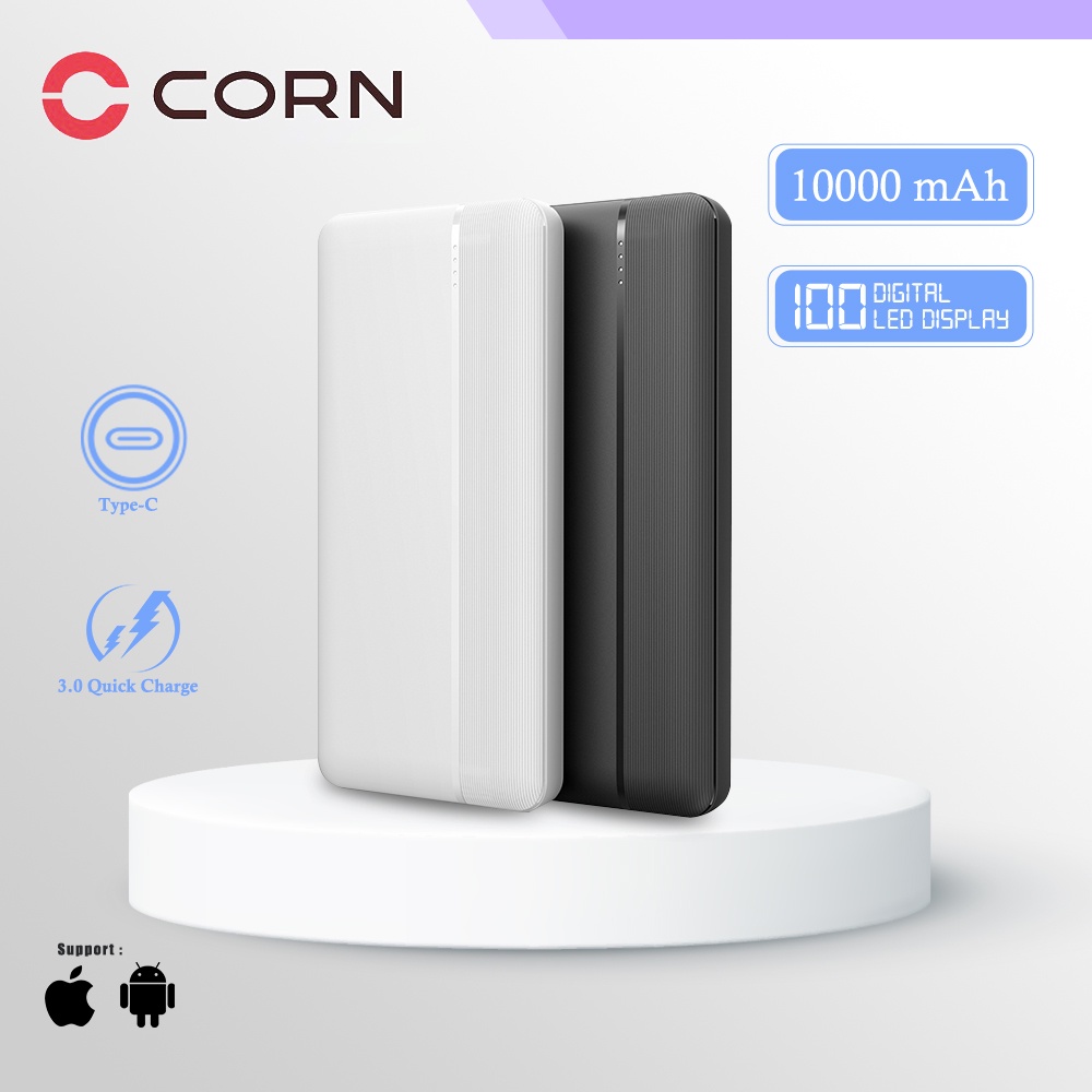 CORN DW019 Bank Daya 20W 10000mAh Powerbank Pengisian Cepat Ultra Tipis Ultrathin Body Dual Input Port Type C &amp; Micro USB Quick Charge 3.0 Fast Charging Real Capacity -Garansi Resmi 1 Tahun