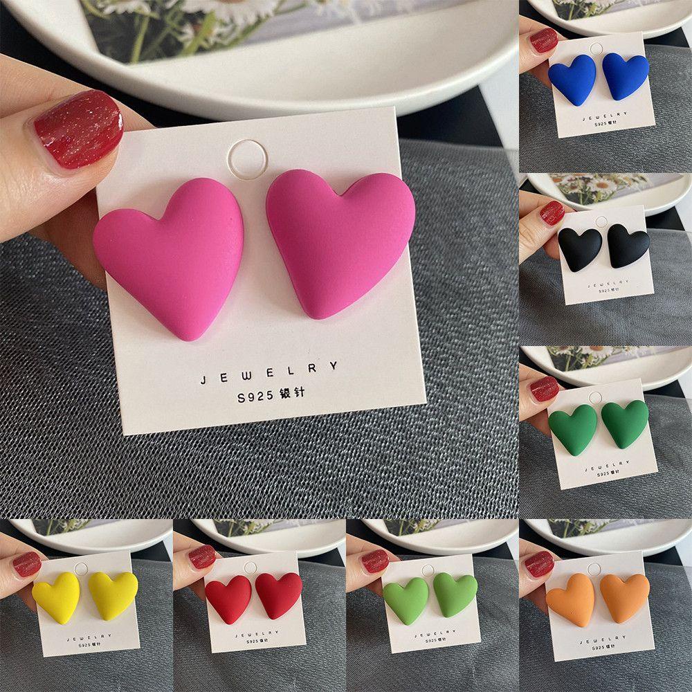 Preva Candy Color All-match Desain Sederhana Geometris Jantung Ear Studs