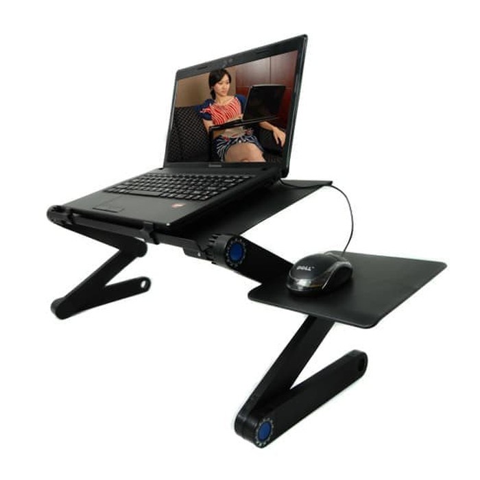 Meja Laptop Portable Aluminium with cooler big fan mousepad