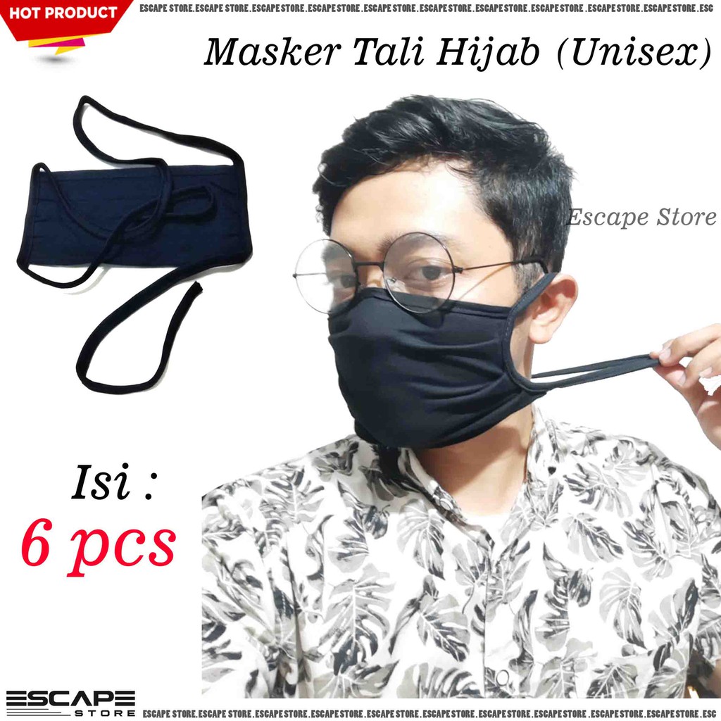 Masker Kain Hijab Berkualitas - Masker Tali Putus Sambung Lokal - ISI 6 PCS