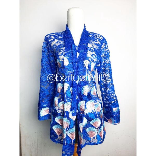NEW Outer Model Kebaya Brokat Biru Kutu Baru Ld 88 cm