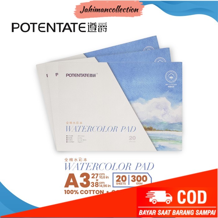 

✨ BISA COD ✨ Kertas Cat Air Potentate A3 Cotton 300gsm Watercolor Paper Pad