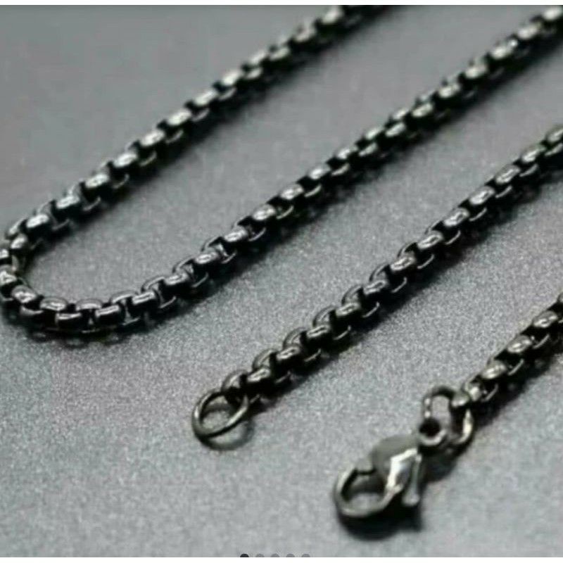 Rantai kalung rolo / holo tebal warna silver hitam tali kulit