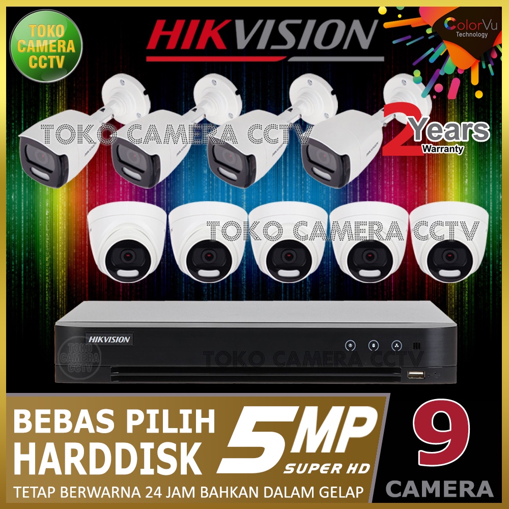 PAKET CCTV HIKVISION COLORVU 5MP 16 CHANNEL 9 KAMERA