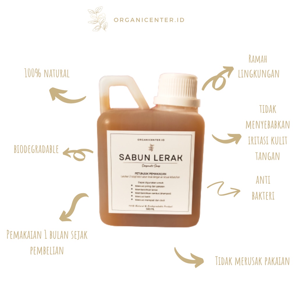 Sabun Lerak Cair 500 ml Alami Organicenter Deterjen Cuci Piring Pakaian Bayi Batik Clodi Menspad Pel Zero Waste