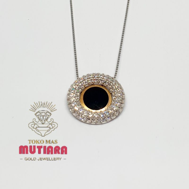 Kalung Liontin Emas Asli Putih 750 17K Mas Surabaya Model Bulat Koin Hitam