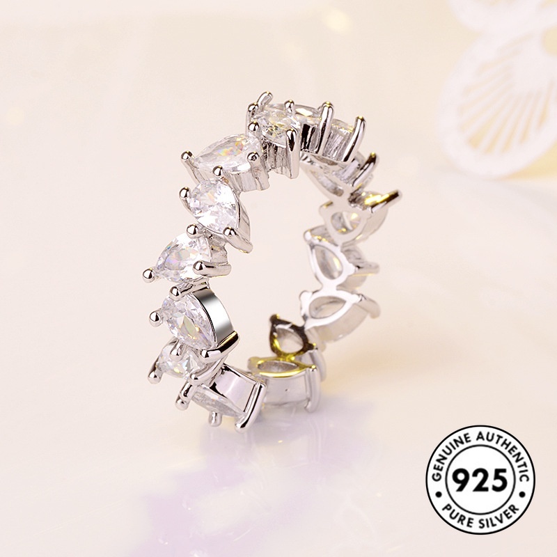 Cincin S925 Silver Bentuk Water Drop Pear Aksen Berlian