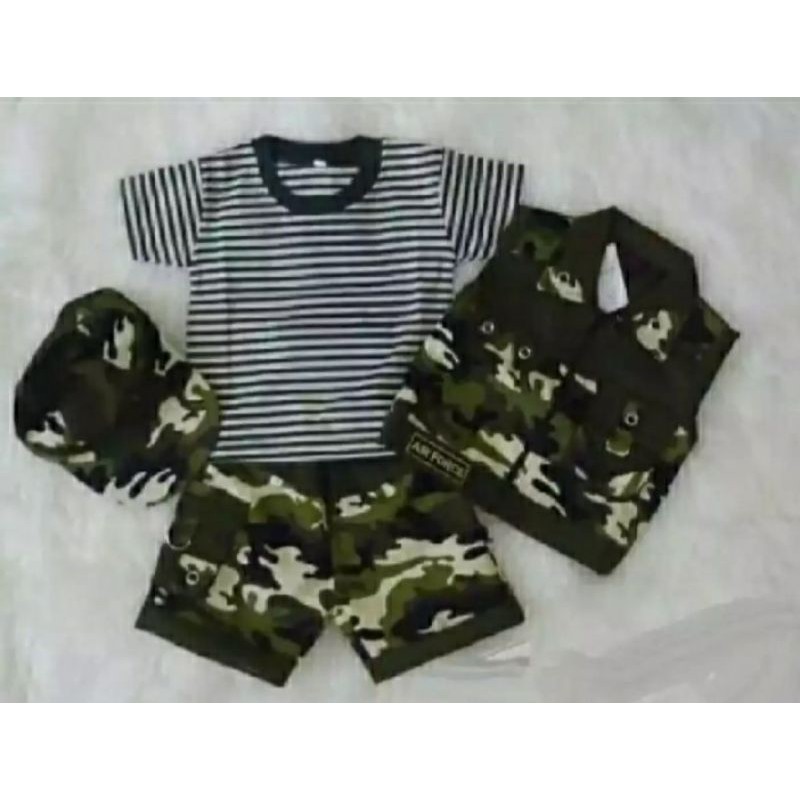SETELAN BAJU ANAK LAKI LAKI/COWOK TENTARA ROMPI PLUS TOPI