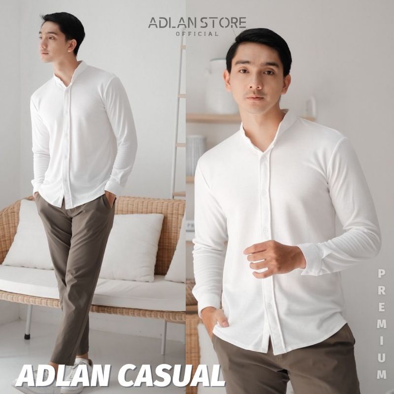 Adlan Kemeja Casual Polos Sanghai Lengan Panjang Matte Pique Longsleeve Black White Navy Brown Green