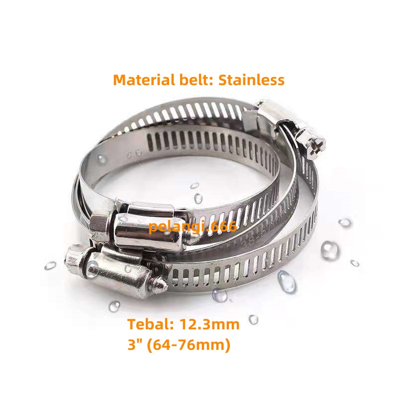 Klem Selang Stainless / Hose Clamp 3&quot; (Tebal 12.3mm)