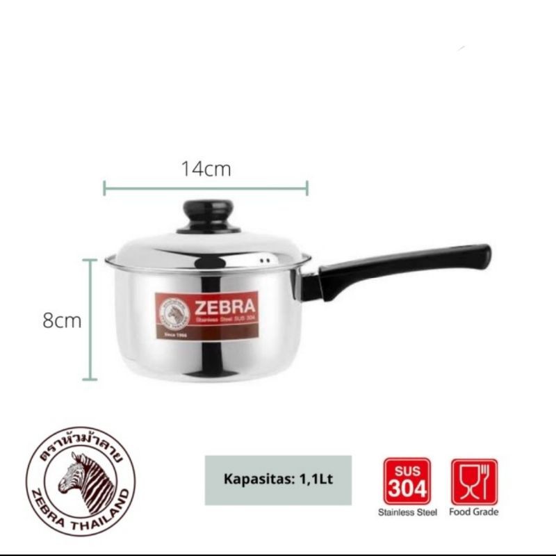 Sauce Pan ZEBRA 14 Cm Plus Tutup - Panci Stainless Steel 166371