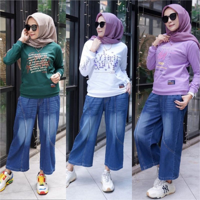 BEST SELLER. ONE SET KULOT JEANS/ SETCEL KULOT JEANS / STELAN  JEANS WANITA