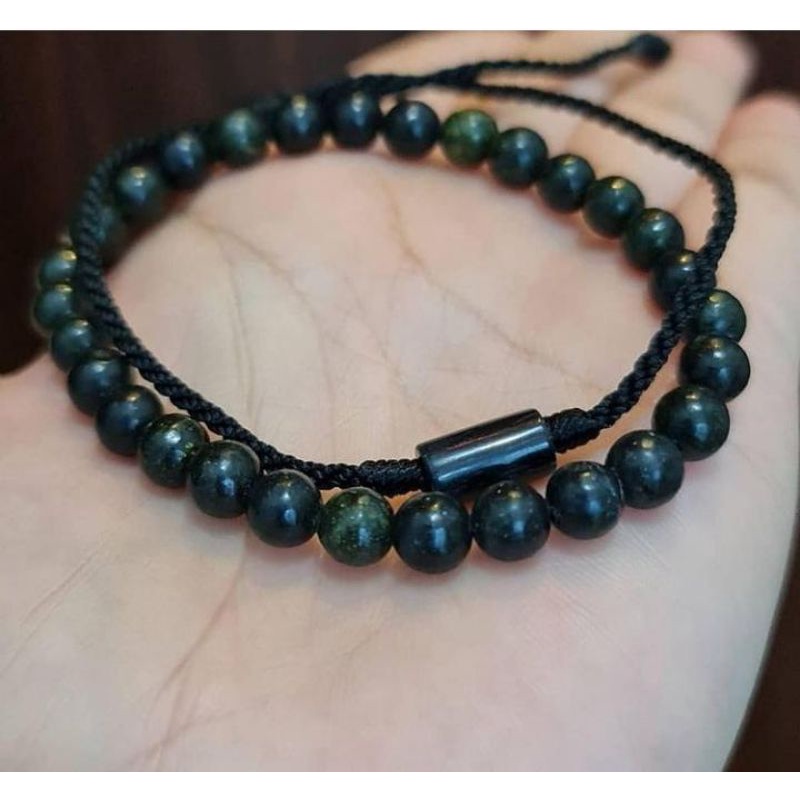 Gelang Tali Batu Asli Kecubung Tanduk dan Lumut Pekat 6 mm