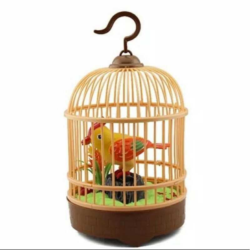 Mainan burung dalam sangkar di tepuk bisa bunyi