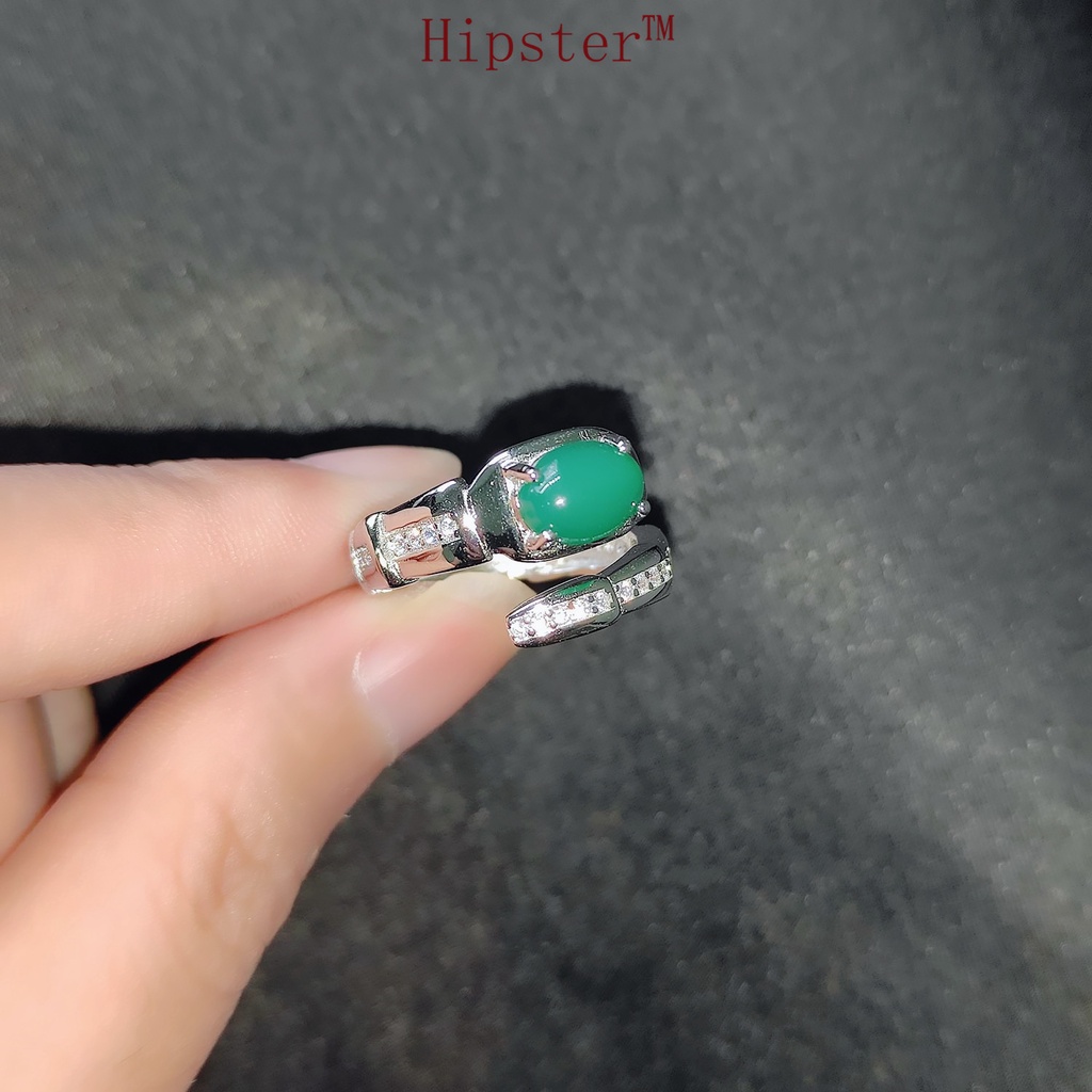 925 Silver Inlaid Natural Jade Ring