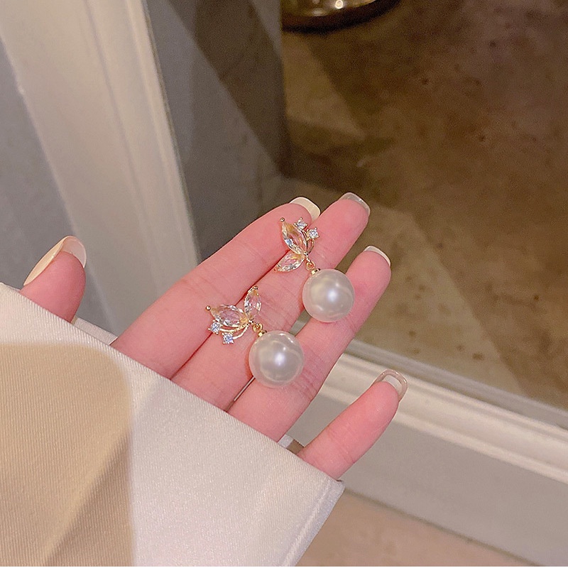 Anting Tusuk Sterling Silver 925 Desain Kupu-Kupu Hias Zircon + Mutiara Gaya Korea Untuk Wanita
