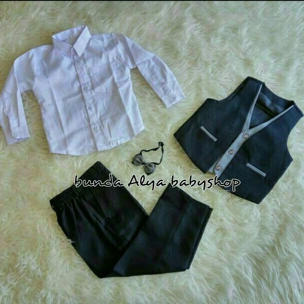 Setelan Bayi Laki Vest PREMIUM Usia 3 - 6 Bulan Vest HITAM PREMIUM - Setelan Pesta Bayi Cowok Vest Keren Set Lengkap Pesta Anak