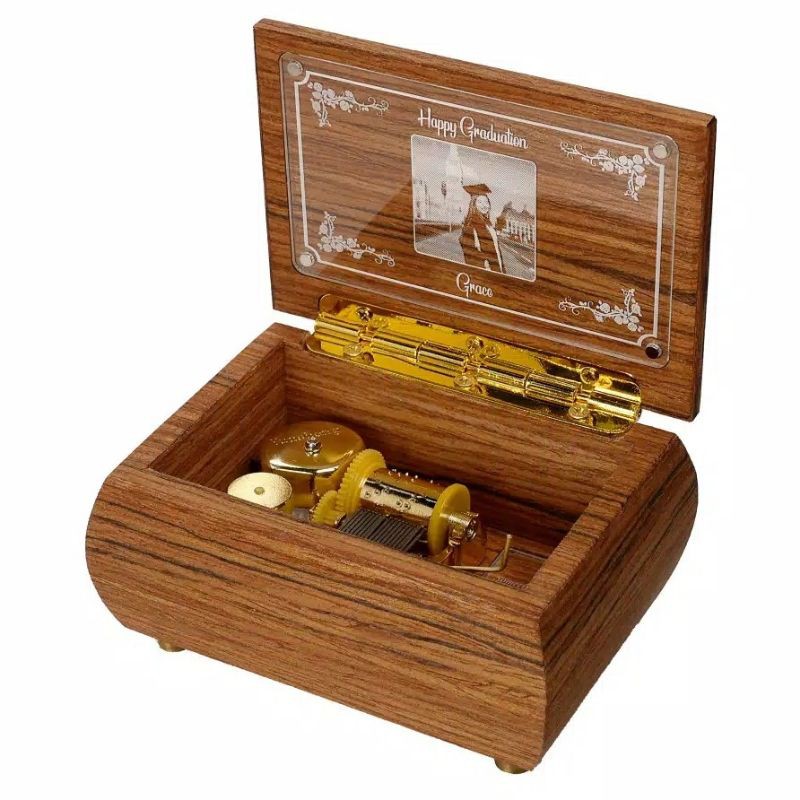 KOTAK MUSIK KAYU TEAK BESAR COSTUM FOTO DAN TULISAN SESUAI KEINGINAN / KADO UNIK / KADO LUCU