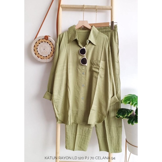 SETELAN CELANA KEMEJA KATUN RAYON