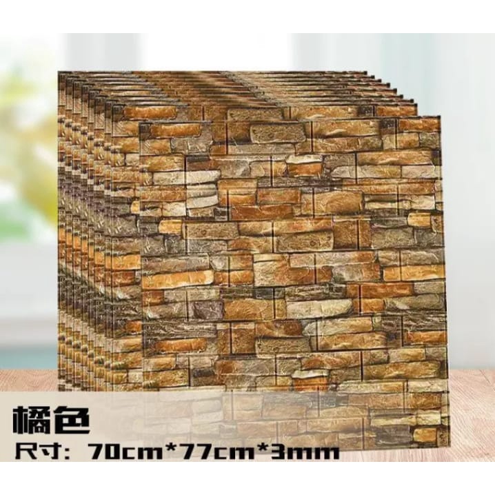 Wallpaper Dinding 3D Motif Batu Bata Foam Ukuran 70x77cm Ketebalan 3mm dan Banyak ukuran Lain Murah Meriah-Silver 70 x 77 cm