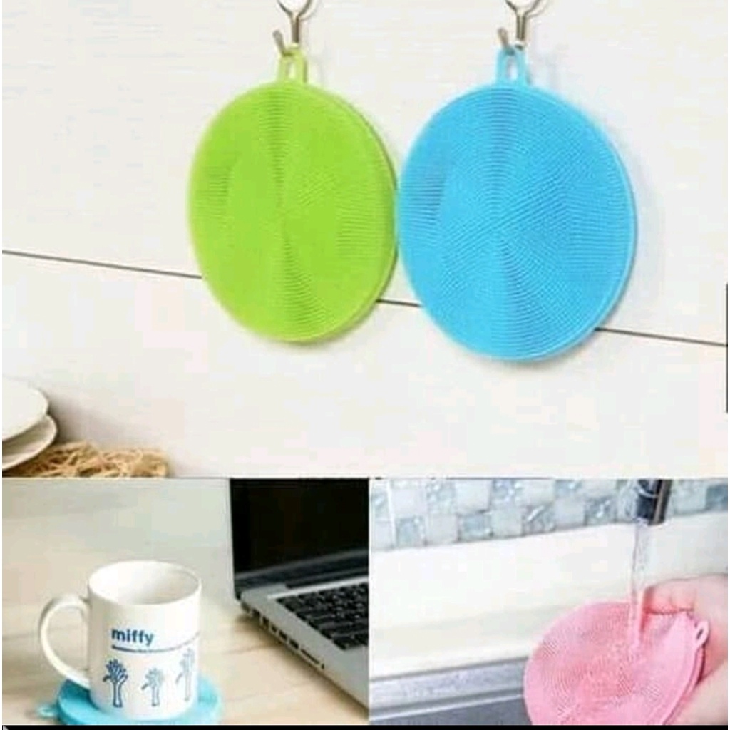 Spon Silikon Cuci Piring BULAT Anti Kuman Bakteri Pencuci Piring Panci Spons Sikat