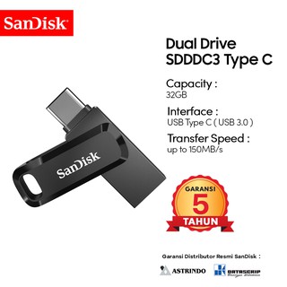 Flashdisk OTG Type C 32GB SanDisk Dual Drive SDDDC3 - Garansi Resmi 5 Tahun