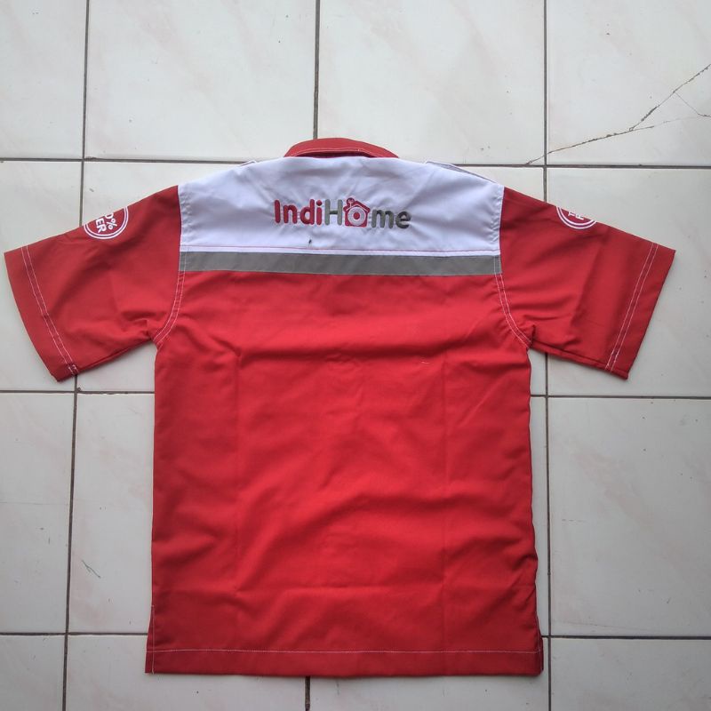 GROSIR Seragam Indihome Telkom Lengan Pendek Baju Kemeja Merah Putih Indonesia Full Bordir