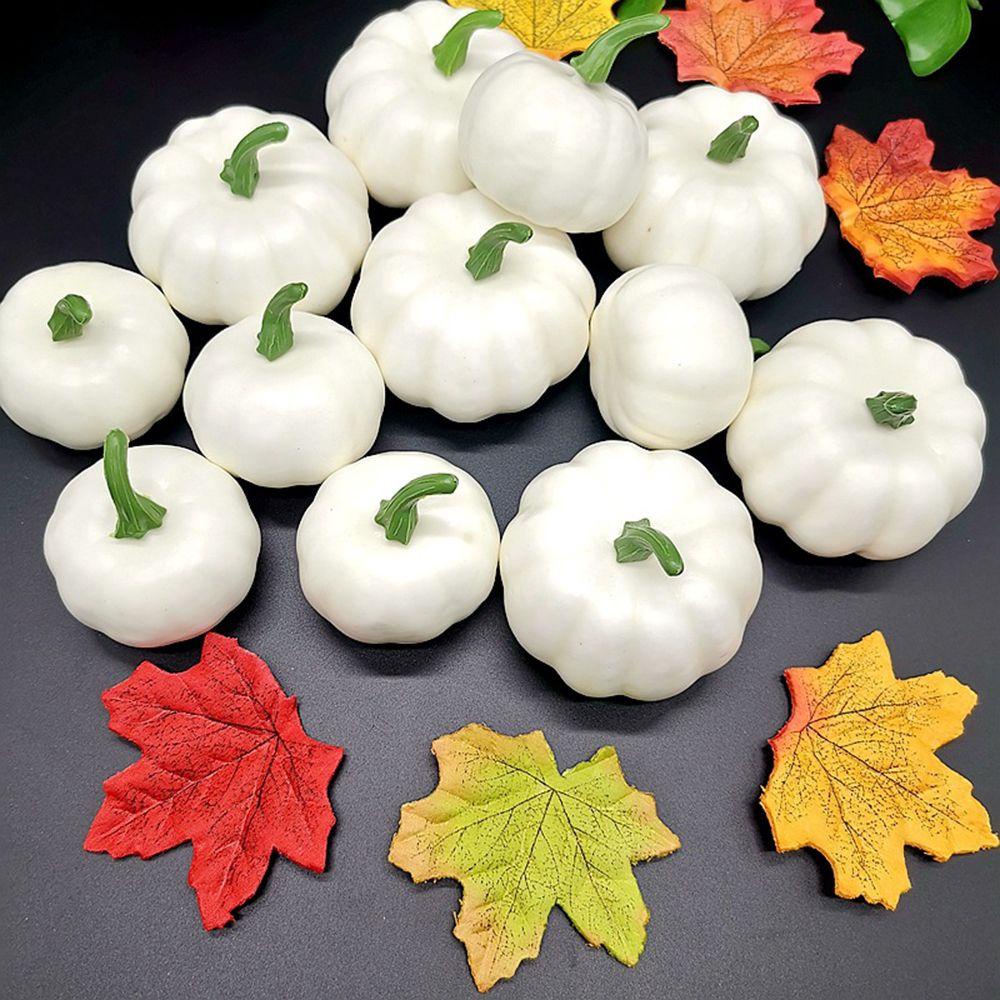 R-flower 6/12PCS Artificial White Pumpkins Properti Fotografi Festival Decor Hari Syukuran DIY Aksesoris