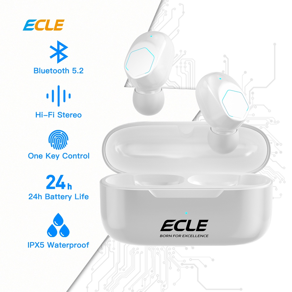 (NEW) ECLE White M12 TWS Earphone Sport Waterproof Bluetooth headset Bluetooth 5.0 Touch Control HiFi Stereo Portable