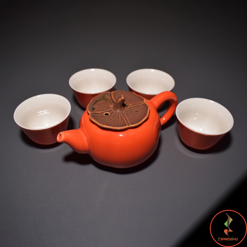 Teko 200ml + 4 cangkir teh keramik orange chinese tea set [501]