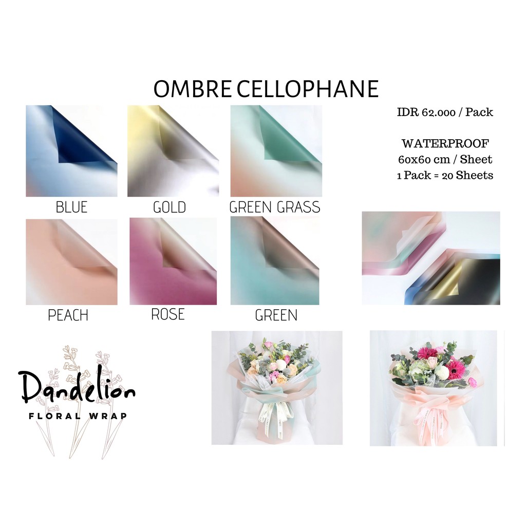 

FLOWER WRAPPING OMBRE COLOR WATERPROOF CELLOPHANE KERTAS BUKET PEMBUNGKUS BUNGA (ECER 5 LEMBAR)
