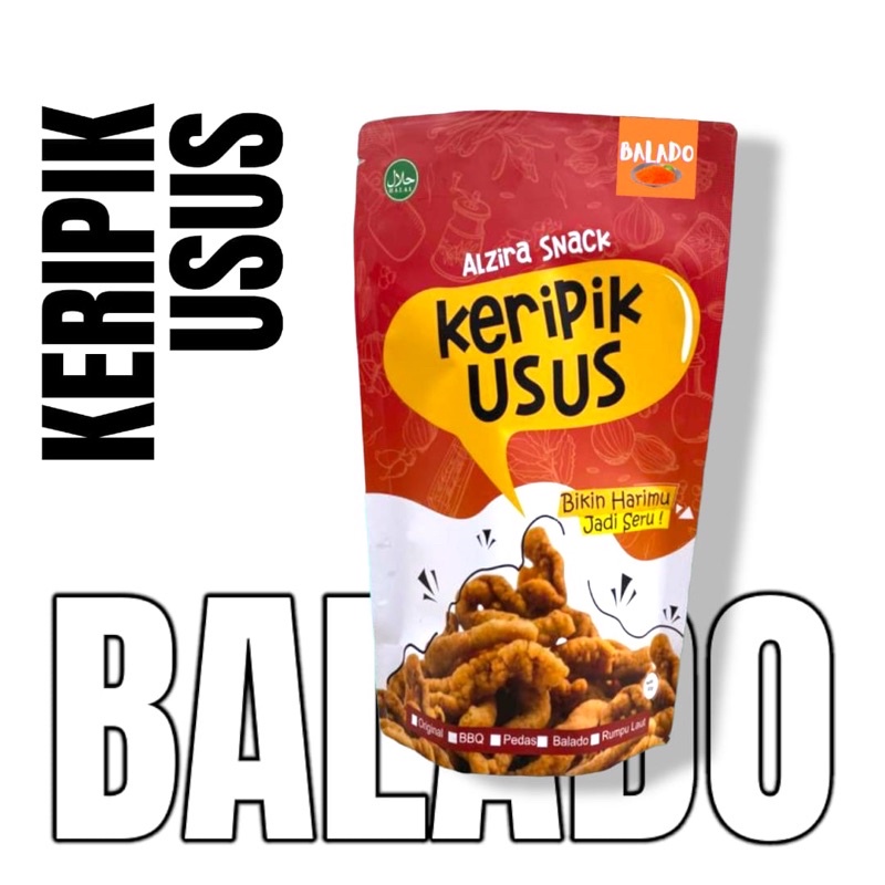 

KERIPIK USUS BALADO ALZIRA SNACK CEMILAN MURAH PEDAS MANIS KERIUK KRISPI GURIH KRIUK