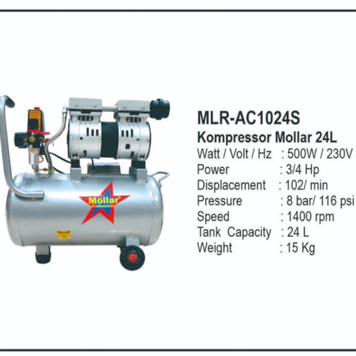 Kompresor Silent Oiless 3/4 HP Mollar AC 1024 S