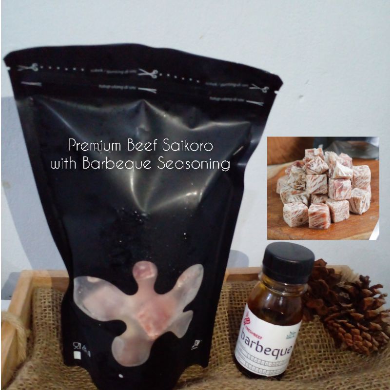 

Premium Beef Saikoro Beef Wagyu Meltique 250 gram dengan bumbu BBQ
