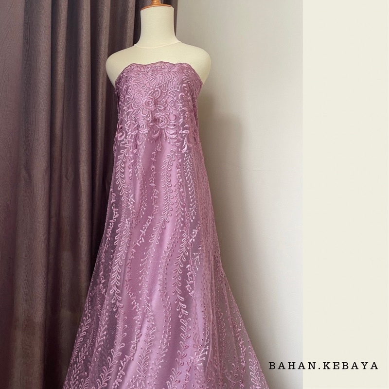 Bahan Kebaya Brukat Brokat Premium Tule Bordir Gloria Luxury Warna Pinkish Ungu Lilac