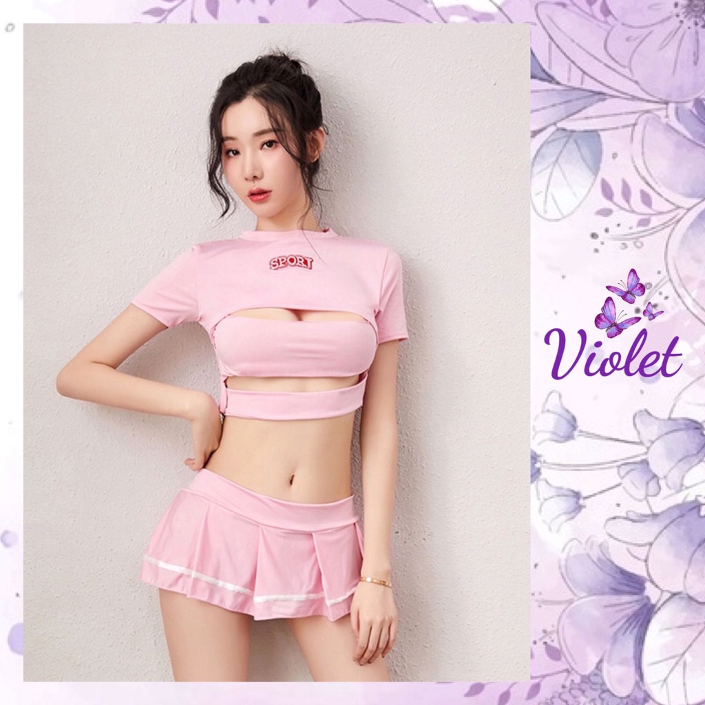 Violet Lingerie Set Cosplay Seksi + Rok Mini Pakain Wanita Sexy Import 1144