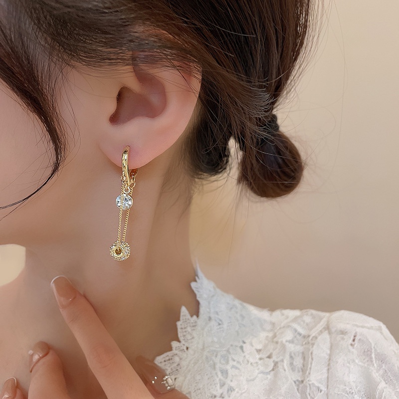 Anting Tusuk Gantung Panjang silver 925 Bentuk Hati Hias Zircon Untuk Wanita