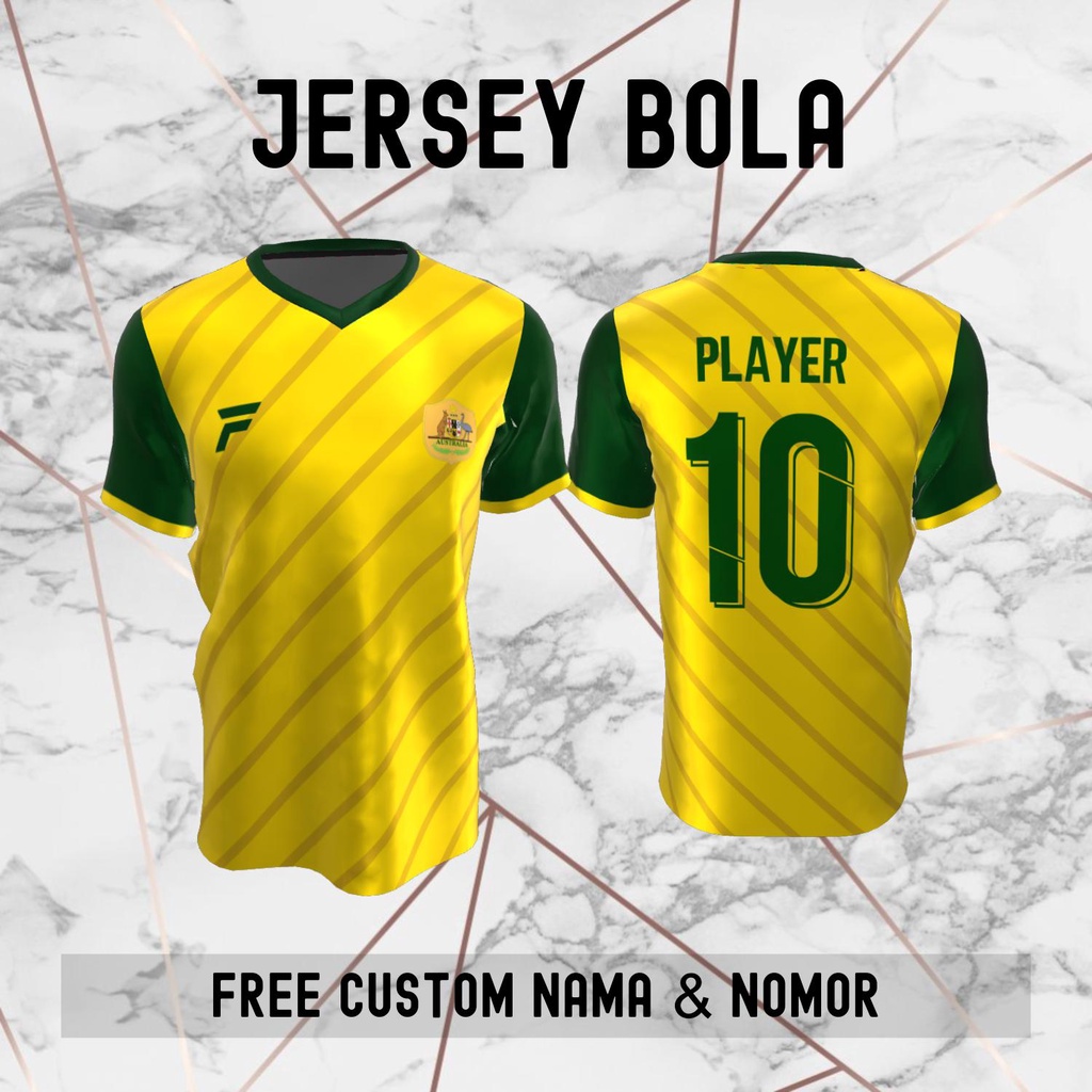 Jersey Australia Timnas Negara Bola Baju Kaos Custom Nama dan Nomor Punggung - 145