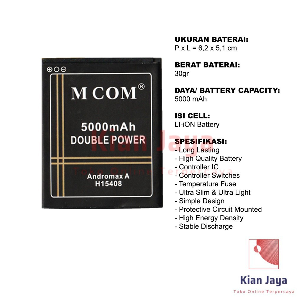 MCOM Baterai Hp Smartfren Andromax A, B Special Edition H15408 Double Power Batre Batrai Battery Ori