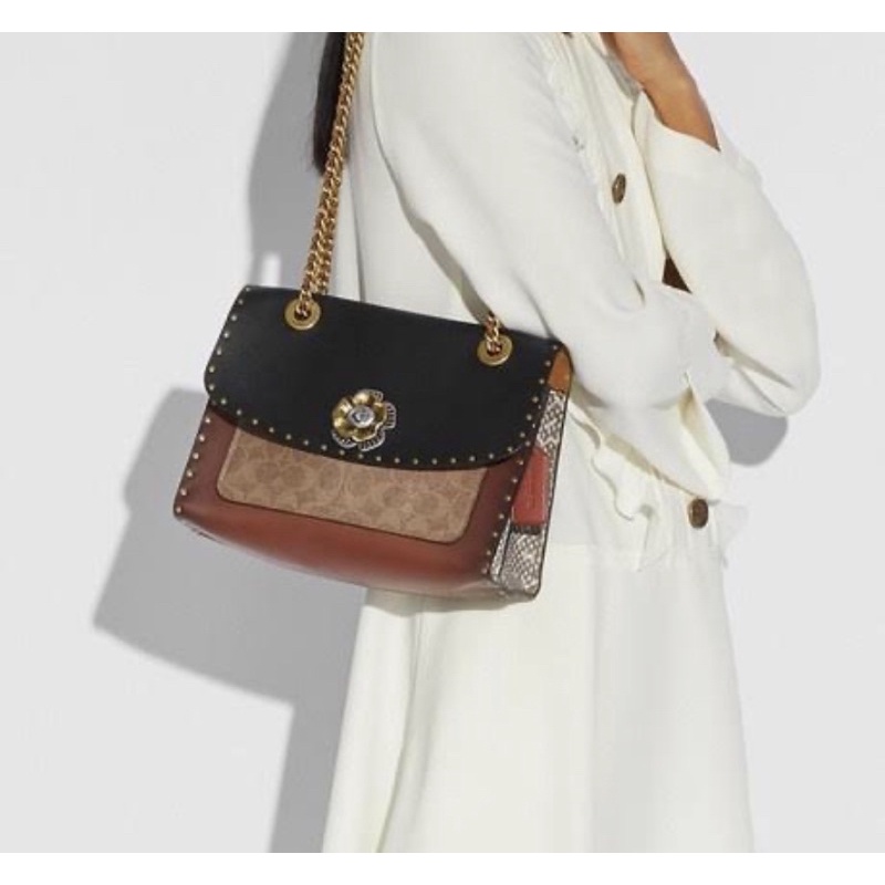 Coach Parker with Rivets and Snakeskin Shoulder Bag (29416)